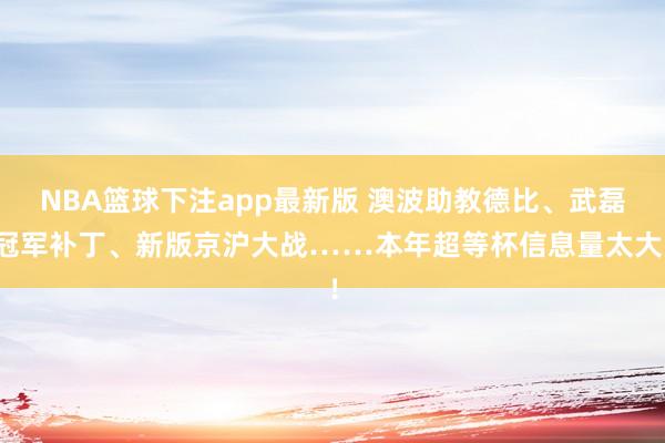NBA篮球下注app最新版 澳波助教德比、武磊冠军补丁、新版京沪大战……本年超等杯信息量太大！