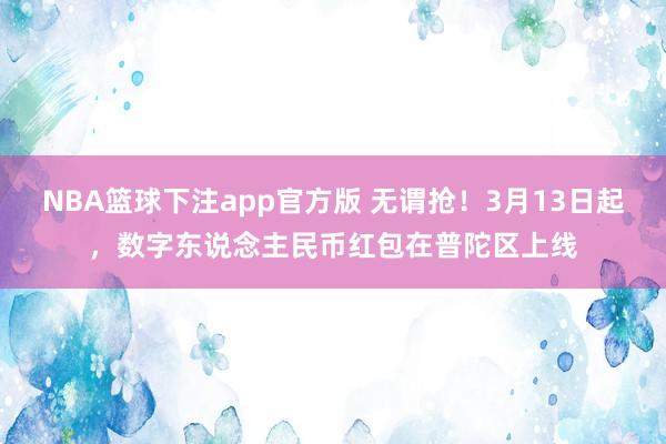 NBA篮球下注app官方版 无谓抢！3月13日起，数字东说念主民币红包在普陀区上线