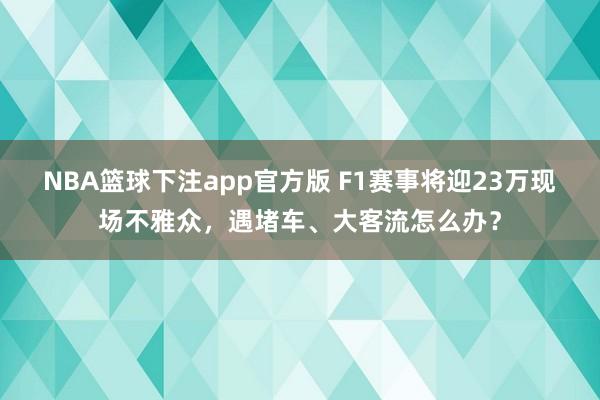 NBA篮球下注app官方版 F1赛事将迎23万现场不雅众,遇堵车、大客流怎么办?