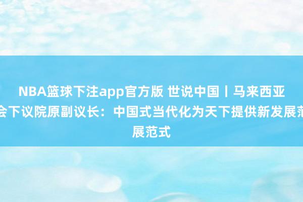 NBA篮球下注app官方版 世说中国丨马来西亚国会下议院原副议长：中国式当代化为天下提供新发展范式