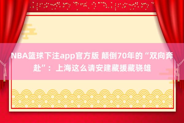 NBA篮球下注app官方版 颠倒70年的“双向奔赴”：上海这么请安建藏援藏骁雄