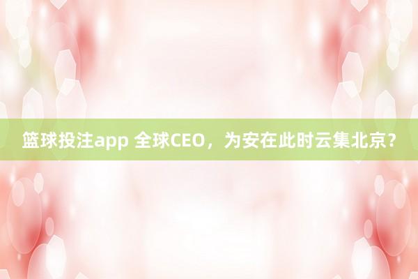 篮球投注app 全球CEO，为安在此时云集北京？