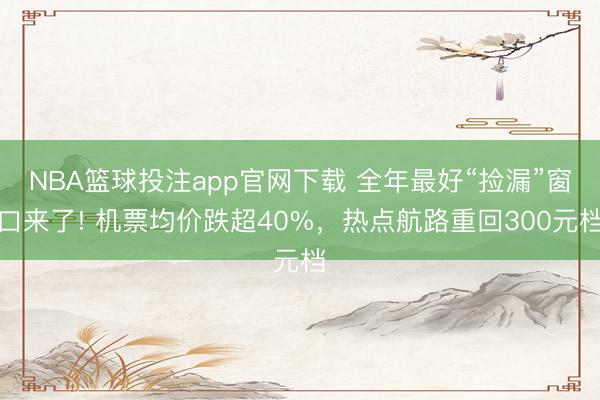 NBA篮球投注app官网下载 全年最好“捡漏”窗口来了! 机票均价跌超40%，热点航路重回300元档