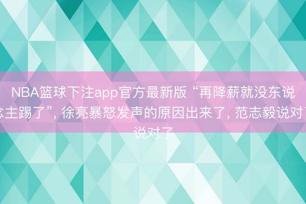 NBA篮球下注app官方最新版 “再降薪就没东说念主踢了”， 徐亮暴怒发声的原因出来了， 范志毅说对了